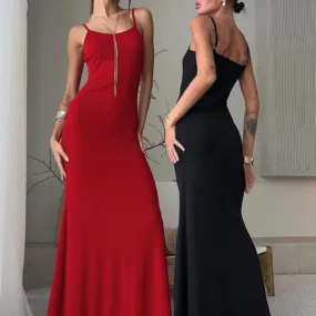Backless Maxi Dress Donna 2024 Summer Fashion Spaghetti Strap Hot Girl senza maniche Slim Fit aderente abiti lunghi F