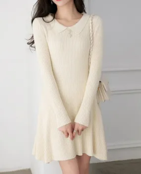 Elegant Long Sleeve Apricot Knit Mini Dress Women Autumn Winter Exotic Solid Color V Neck  Sweater Sweet Long Dresses 20