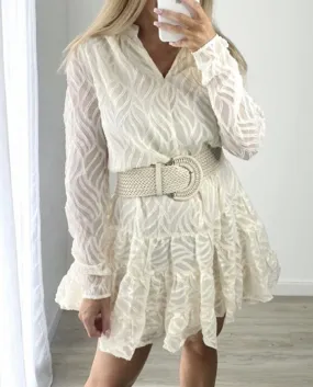 Fashion Casual See Through A Line Party Dress Elegante Autunno Jacquard Abito a maniche lunghe con scollo a V Stripe Mesh Lace M