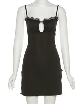 Fashion Hollow Out Halter Black Lace Up Slim Mini Dress Donna Estate New Casual Club Street Beach Bodycon Dressesdresse
