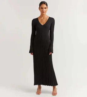 Gacvga 2022 Autumn Winter Knitted V Neck Casual Ladies Ribbed Maxi Dress Elegant Robe Women Pleated Long Dress Vestido