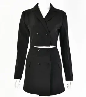Gacvga Buttons A Line Two Piece Set Women Dress Long Sleeve Notched Mini Autumn Dress Solid Casual Office Ladies Short D