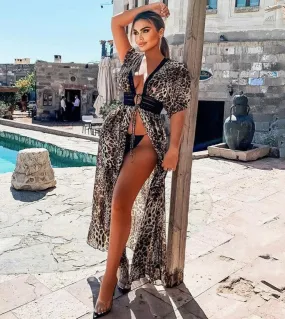 Gacvga  Chiffon  Leopard Women Summer Maxi Dress Bandage Lace Beach Party  Long Dresses Robe Longue Vestido De Mujerdres