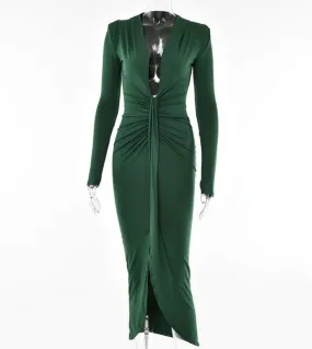 Gacvga Elegant Pleated Casual Bodycon Long Dress 2022 Autumn Winter Women Slim Evening Party Robe  Bandage Ladies Dress