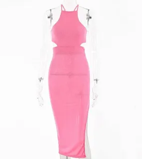 Gacvga  Summer  Bodycon Long Dress Women Bandage Backless Robe Ladies Slim Club Party Maxi Dress Black Pink Vestidosdres
