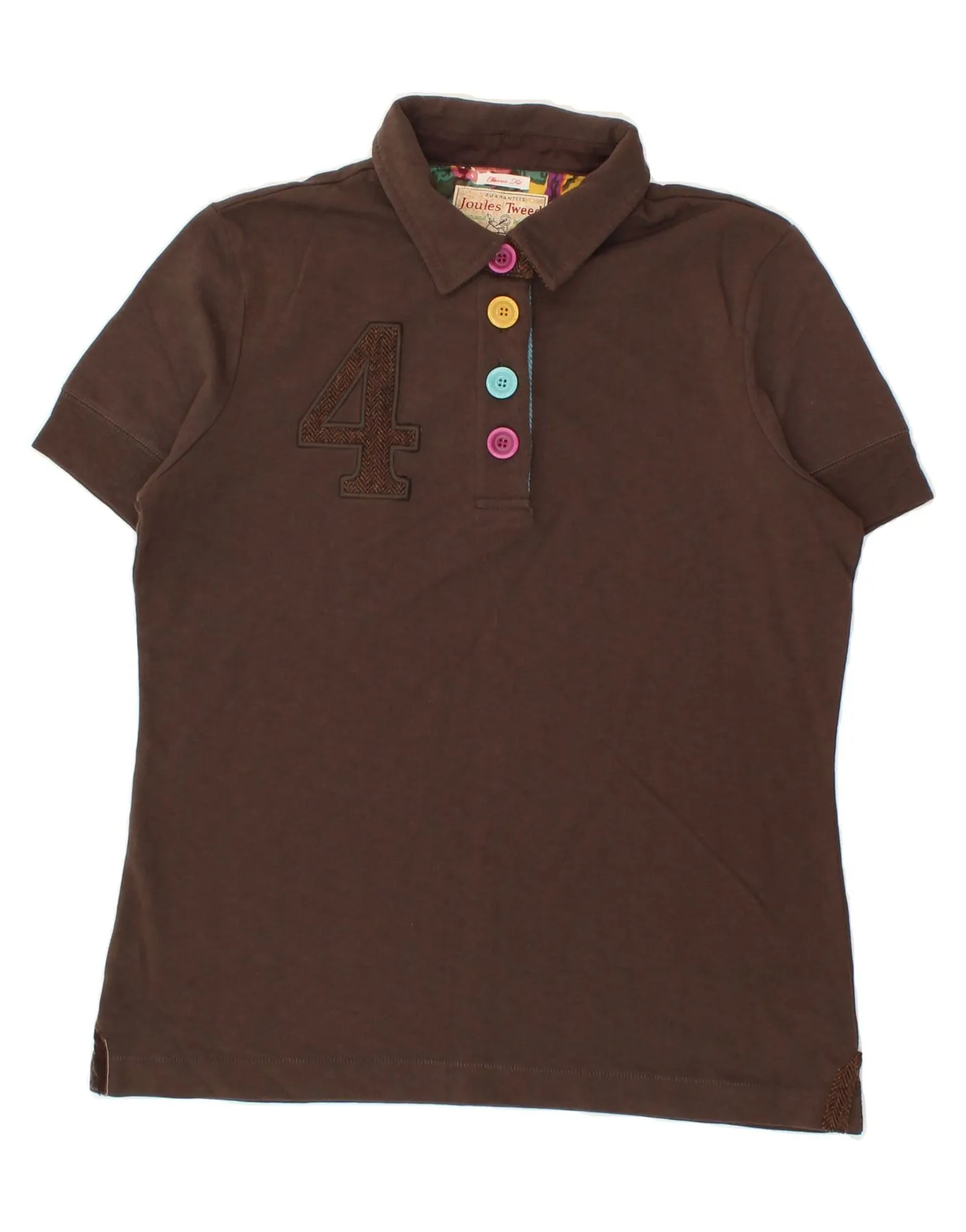 JOULES Womens Graphic Classic Fit Polo Shirt UK 16 Large Brown Cotton