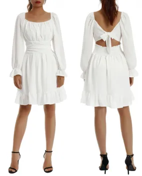 Kayotuas Women Dress A Line Spring Chiffon Office Ladies Fashion Chic Backless Off The Shoulder Bowknot Sundress Streetw