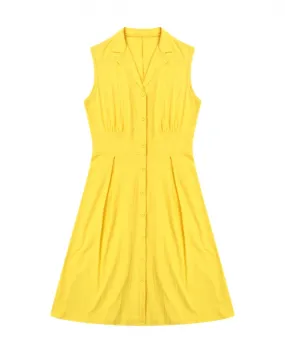 Kayotuas Women Dress A Line Summer Risvolto Senza maniche Colletto rovesciato Cotone Lino Casual Ladies Boho Sundress White Yell