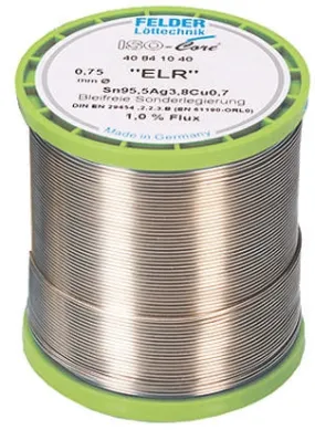 Lega saldante senza piombo Felder Lottechnik, Ø 0.75mm, punto fusione 217°C, 250g