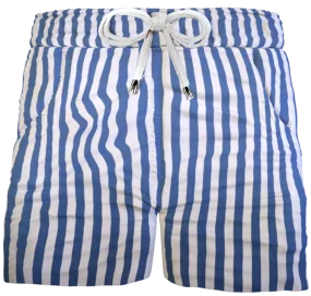 Pantaloncino  Shorts Bermuda Fasciato a righe blu 100% Cotone 2 tasche laterali Made in Italy