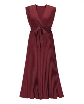 V Neck Pleated  Chiffon White Long Summer Dress Women Lace Up Holiday  Elegant Beach Maxi Dresses Female 2022 Vetido