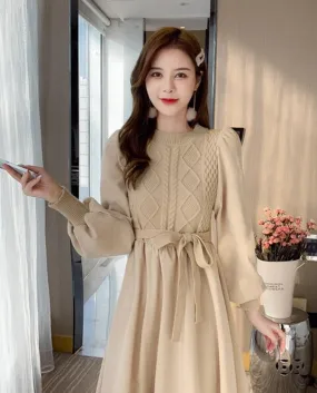 Women Solid Color O Neck Strappy A Line Casual Maxi Dress Autumn Exotic Elegant Party Club Fairy Puff Sleeve Long Dresse