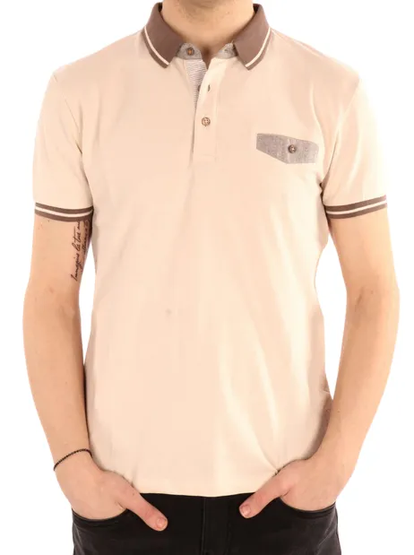 Yes Zee polo da uomo manica corta con taschino T716-S400-0250 beige